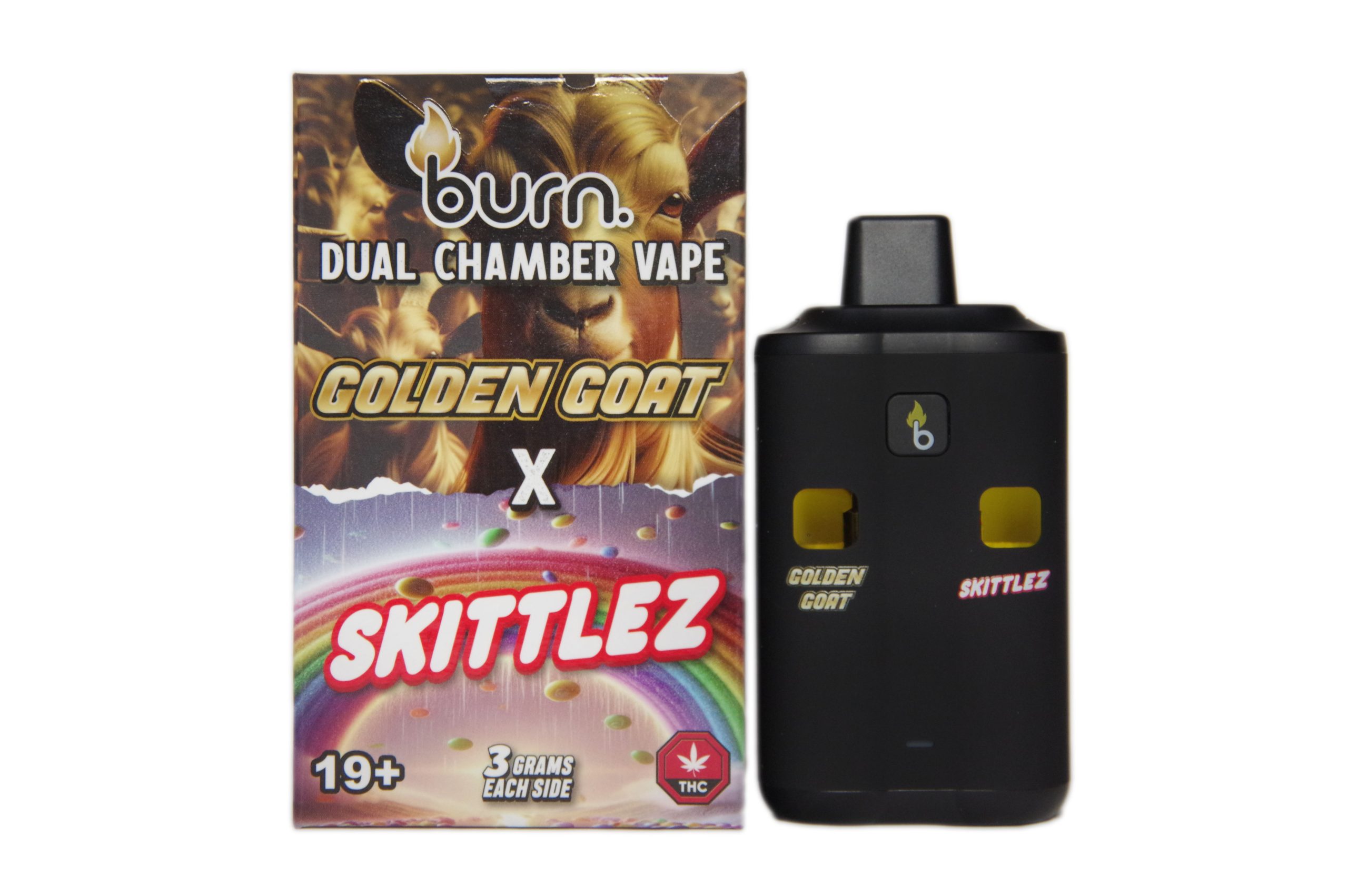 Burn – Dual Chamber Disposable Vape – Golden Goat + Skittlez (6G)